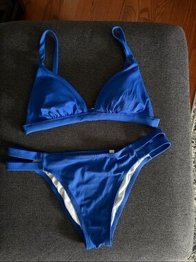 Shade & Shore Blue Ribbed Bikini Set